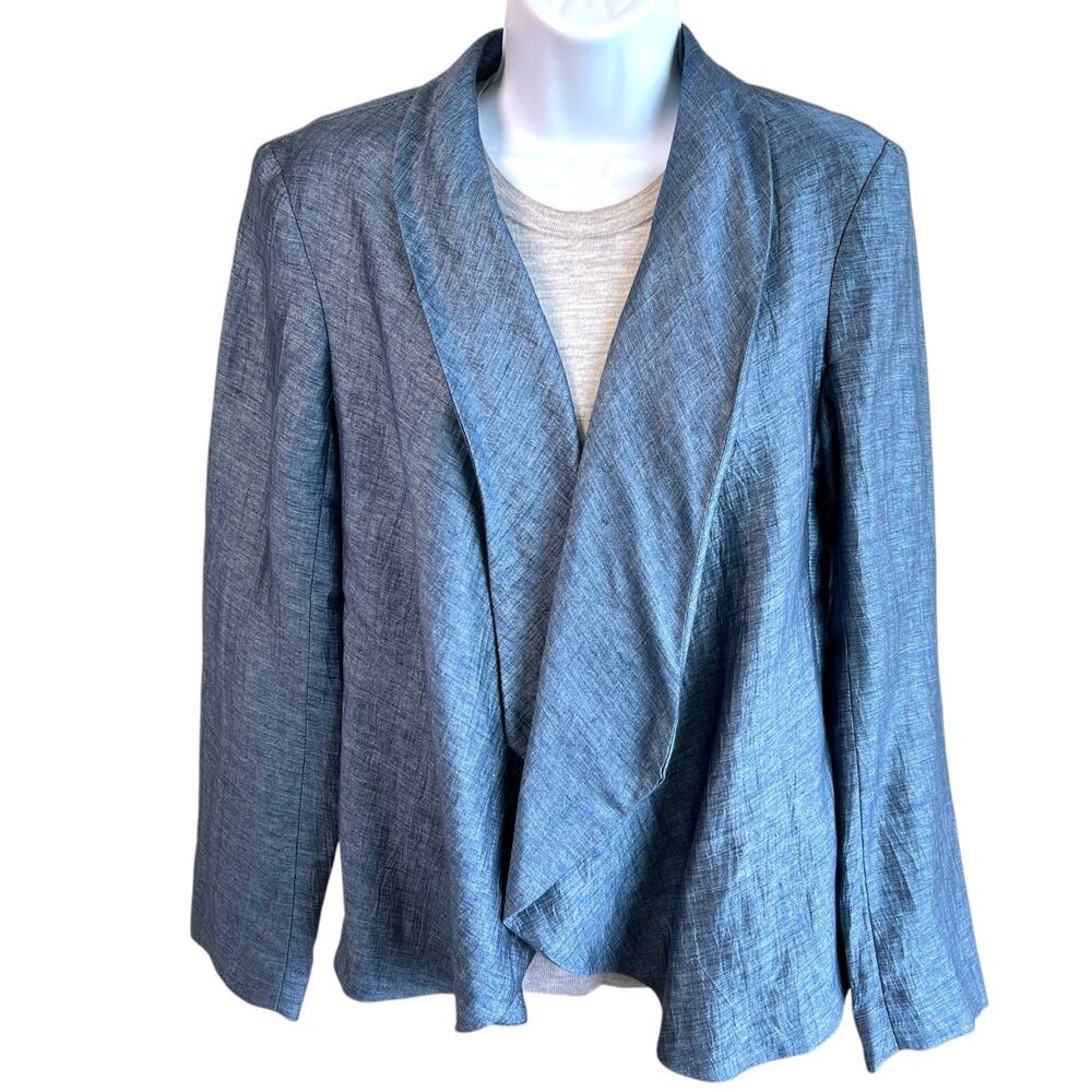 J’Envie Womens Linen Blend Lame Open Blazer Jacket Blue Size Medium Event Career